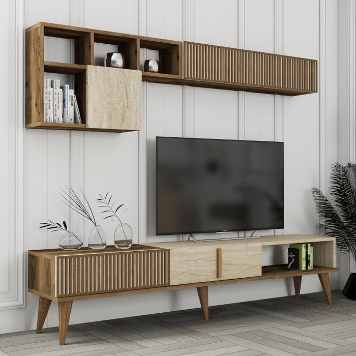 Hanah Home Mueble de TV Milan - Nogal y Travertino